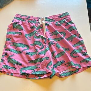 chubbies Pink Swim Trunks with Green Alligator Trim
